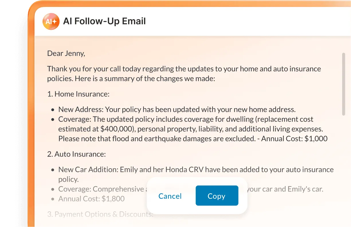 A sample follow-up email generated using RingCentral's AI writer