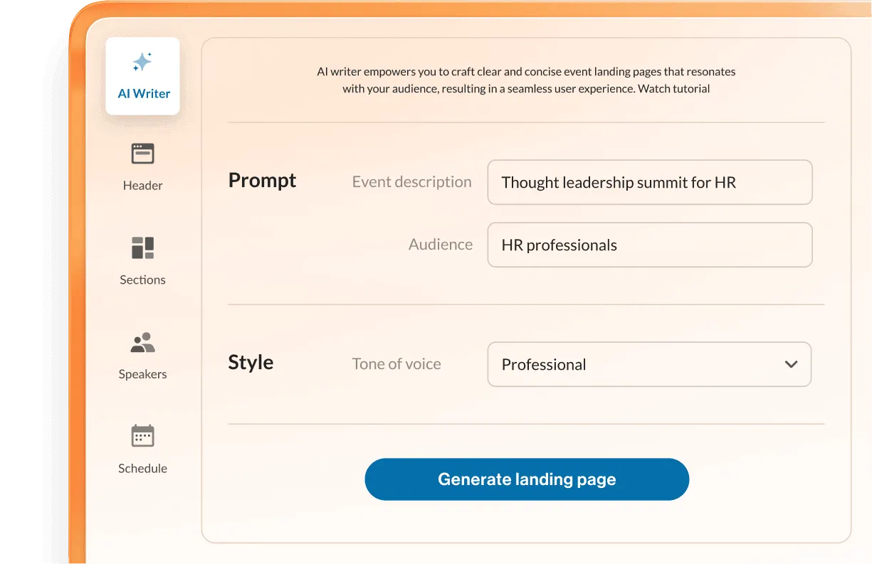 Settings for RingCentral's AI Writer, including options for prompt customization and tone of voice.