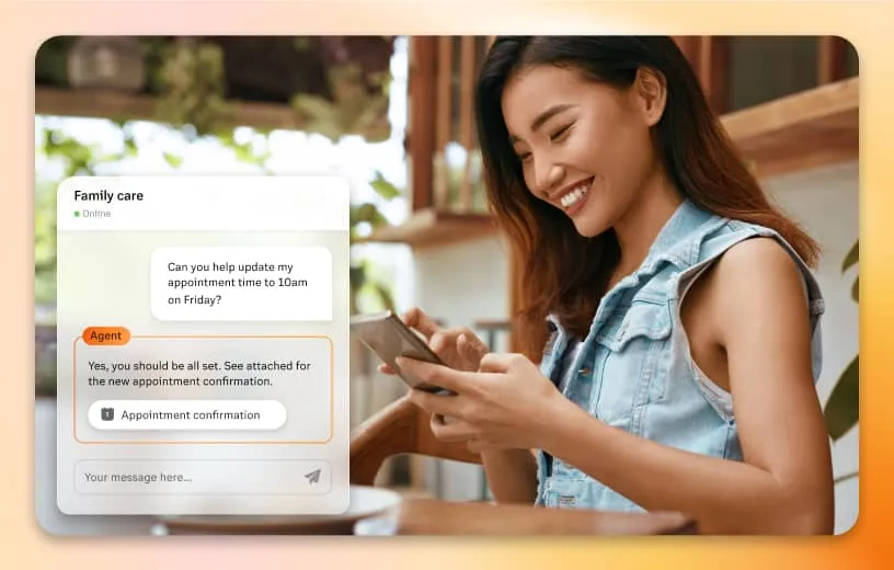 A female customer using intelligent virtual assistant to reschedule her appointment