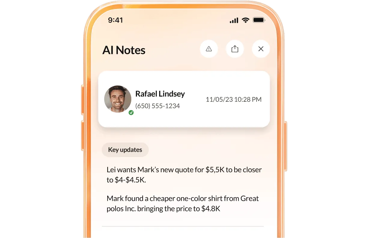 RingCentral's call recap feature on mobile app