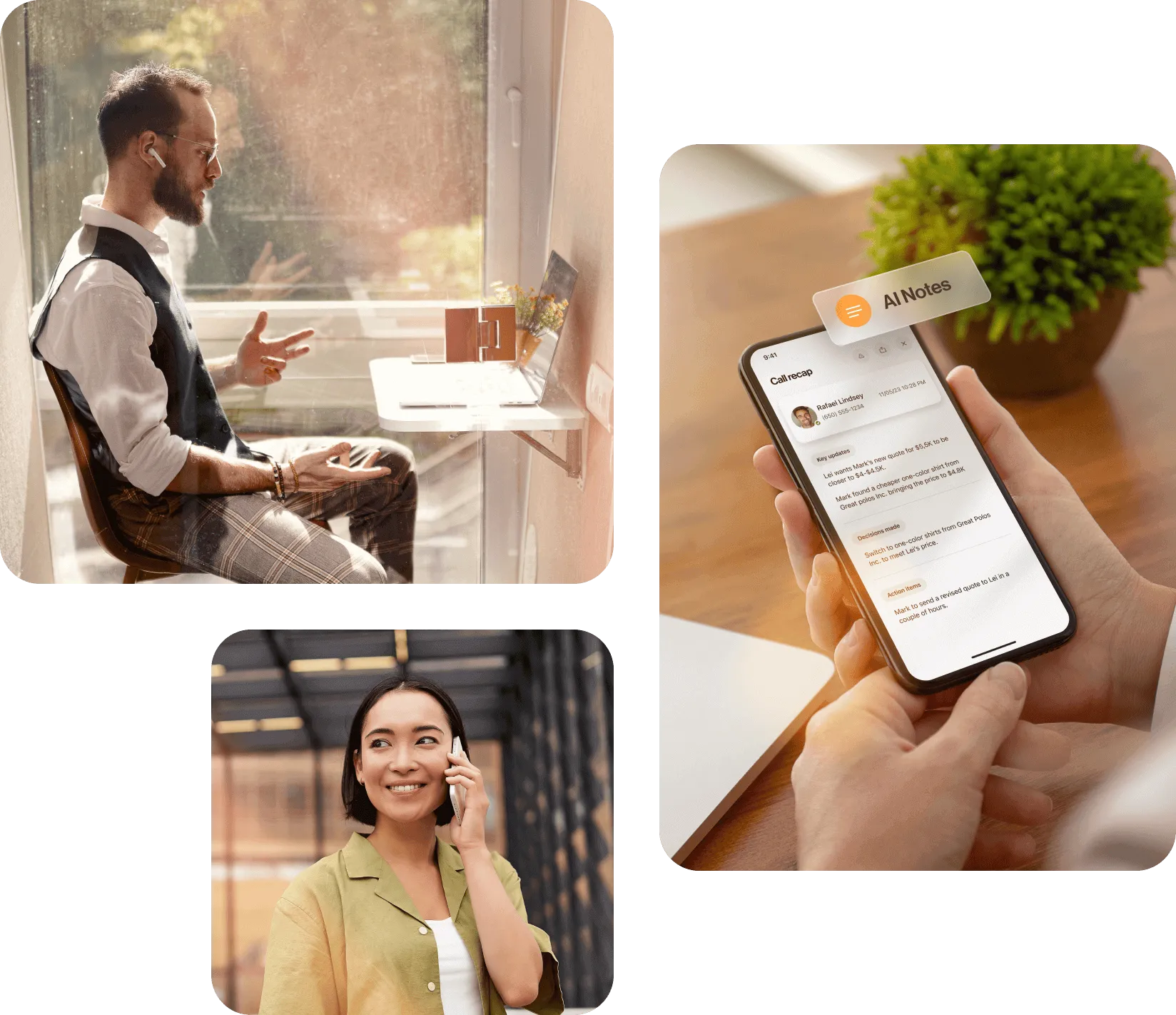Remote workers using RingCentral's AI notes feature on desktop and mobile devices