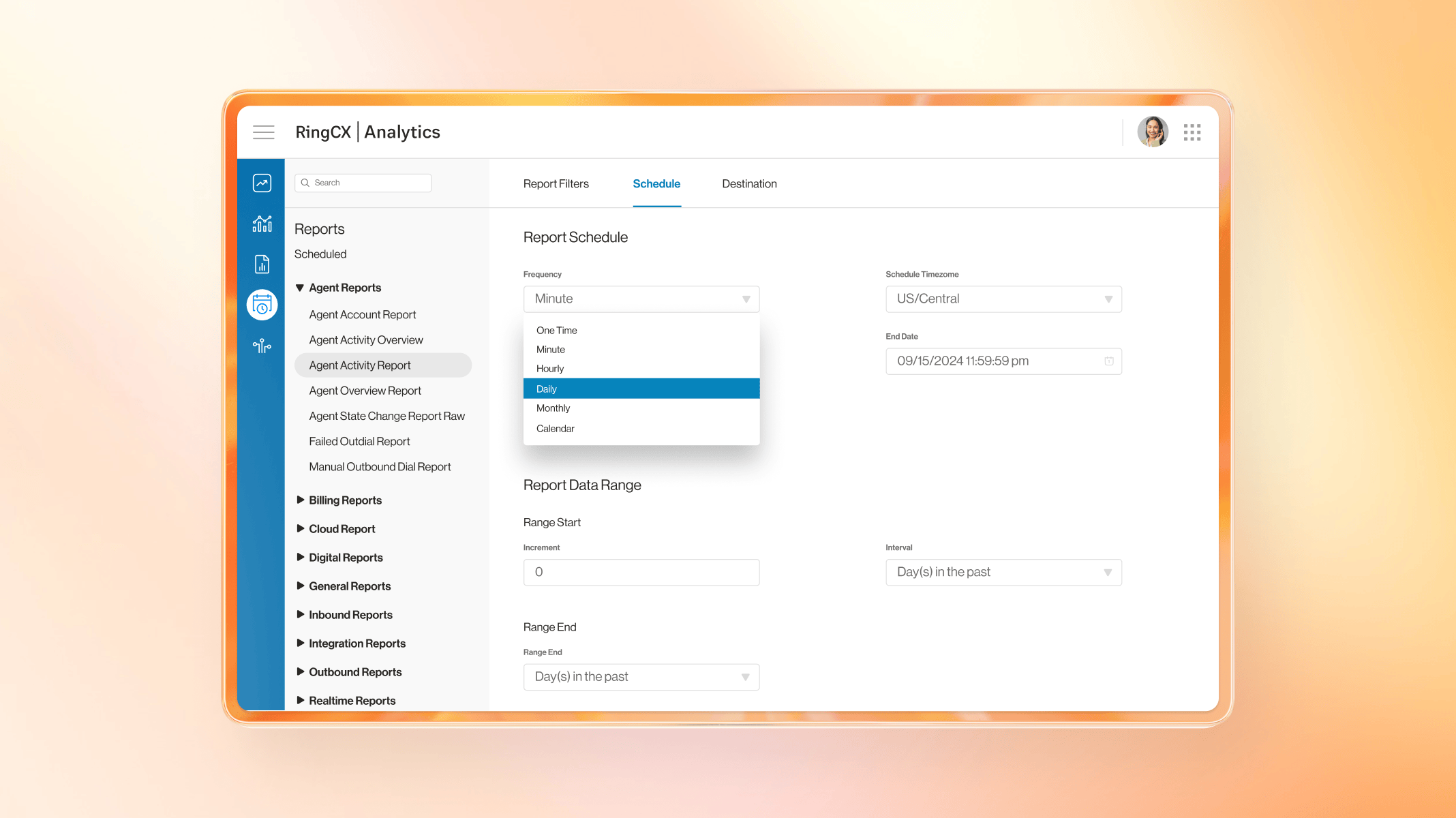 Report Filters tab of RingCX Analytics