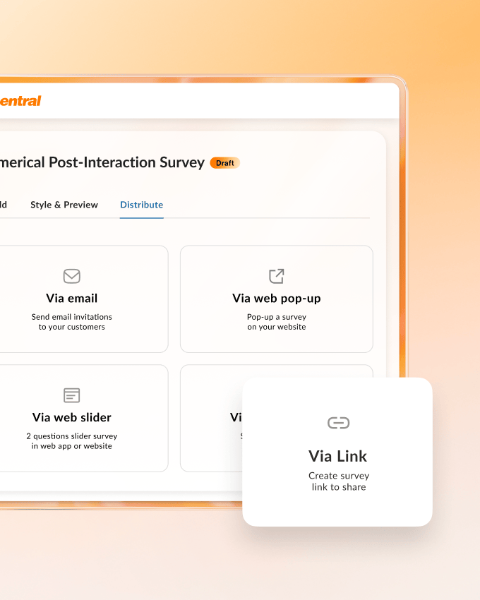 The distribute tab for a post interaction survey