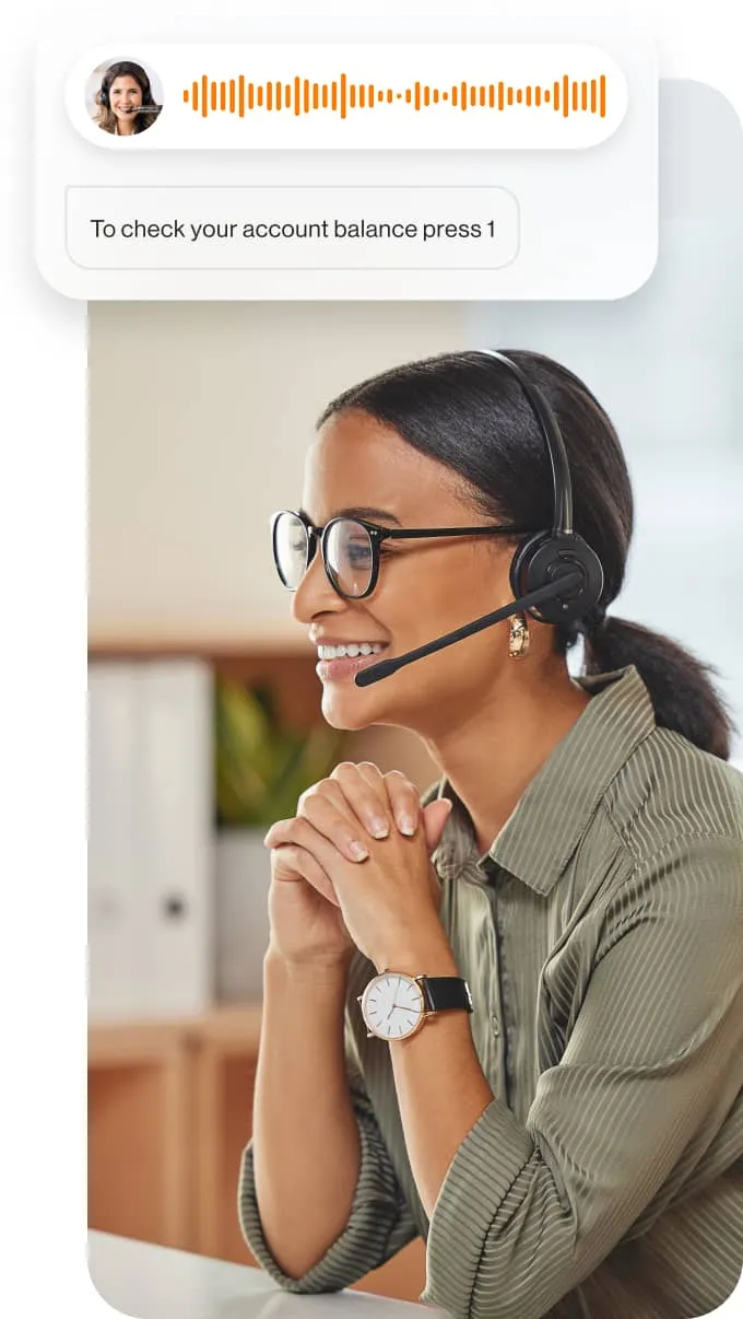 A woman listening to an IVR prompt