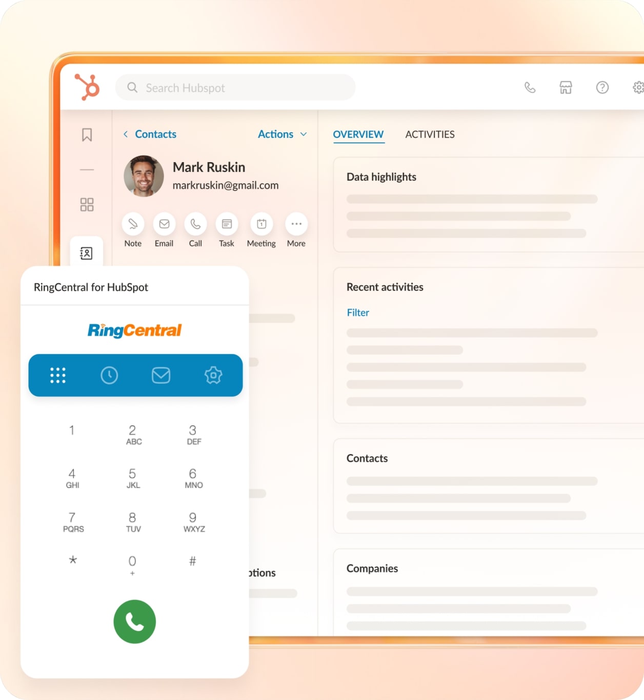 Launching RingCentral dial pad from Hubspot dashboard