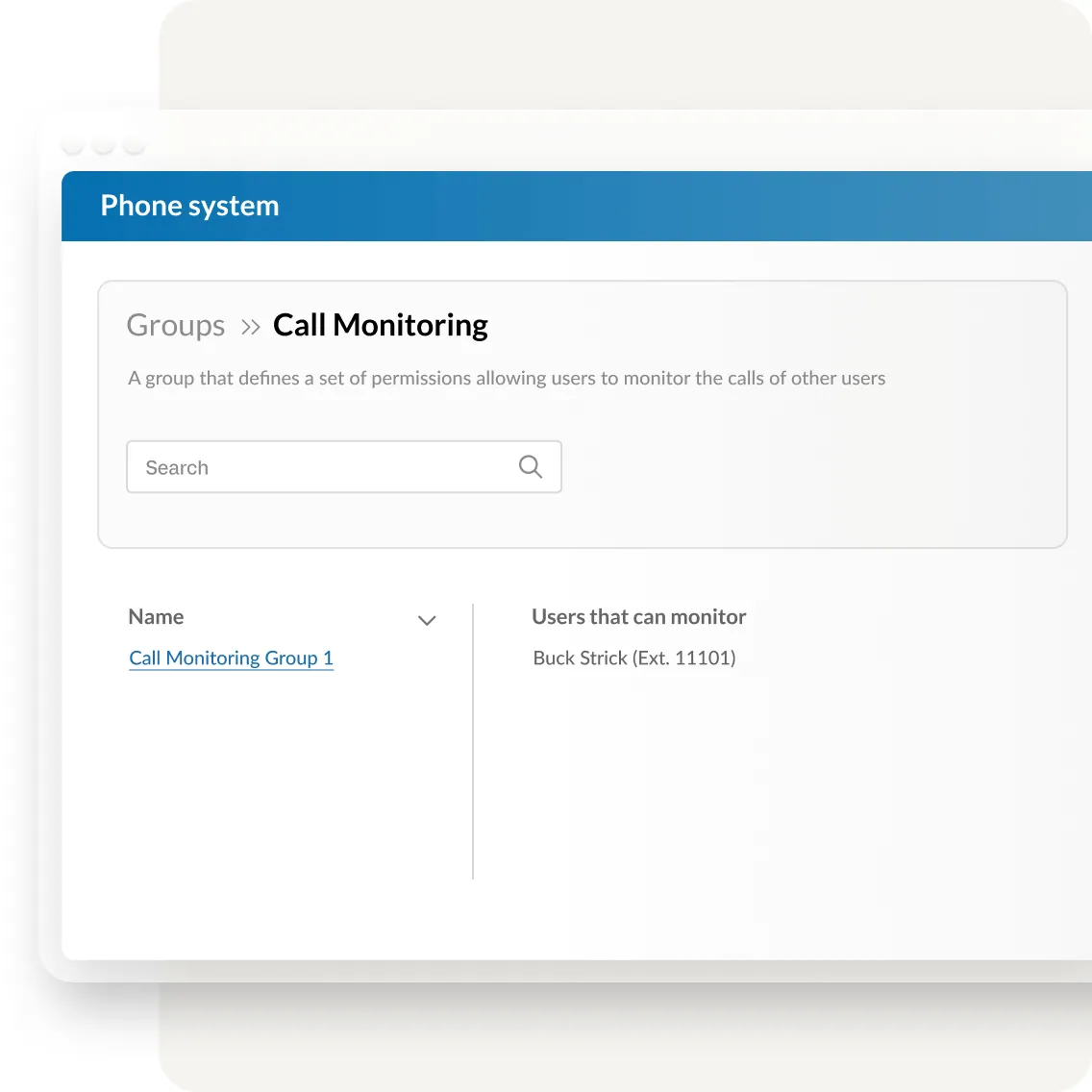 The call monitoring dashboard of the RingCentral app
