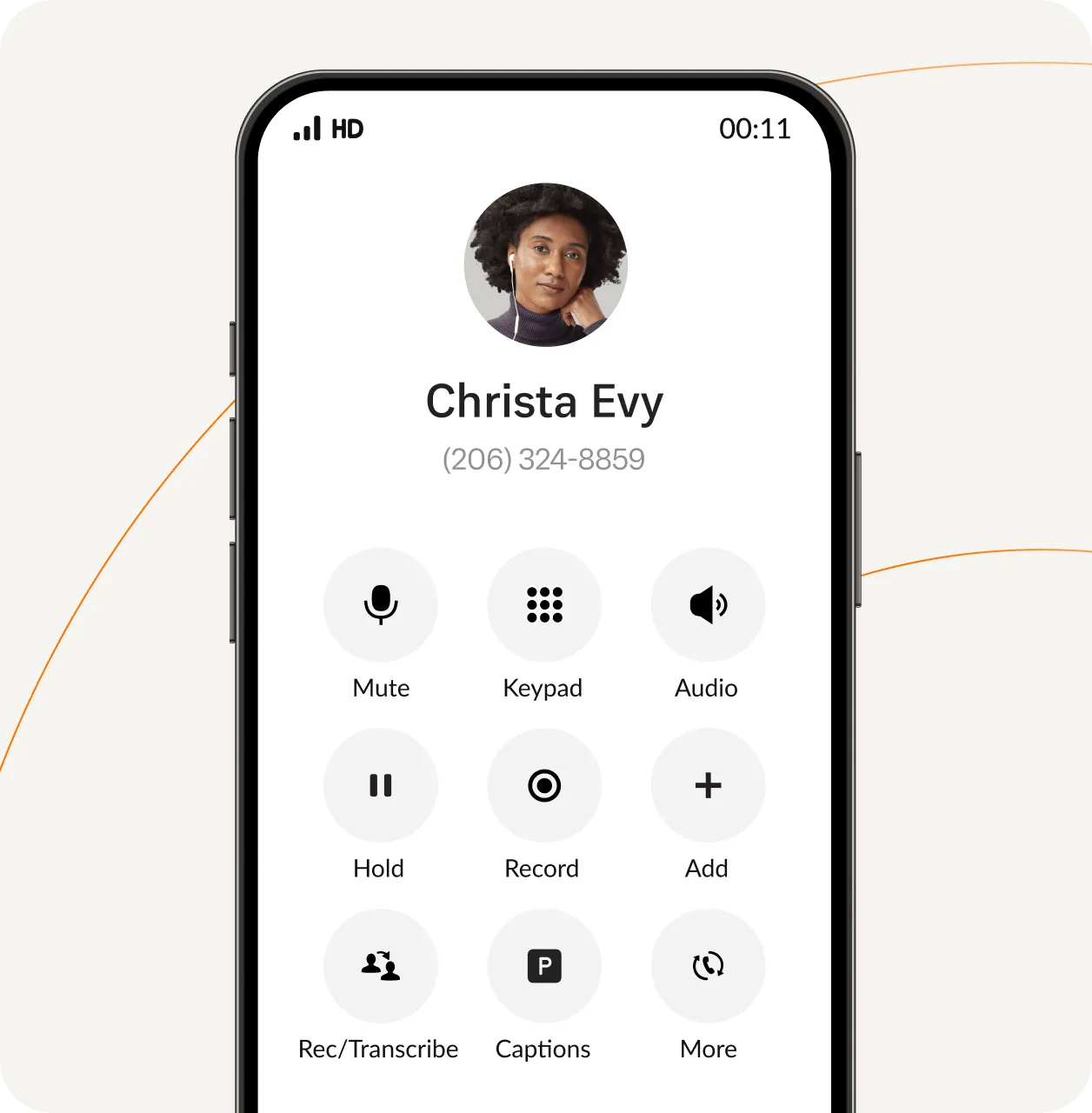 An ongoing phone call handled in the RingCentral mobile app