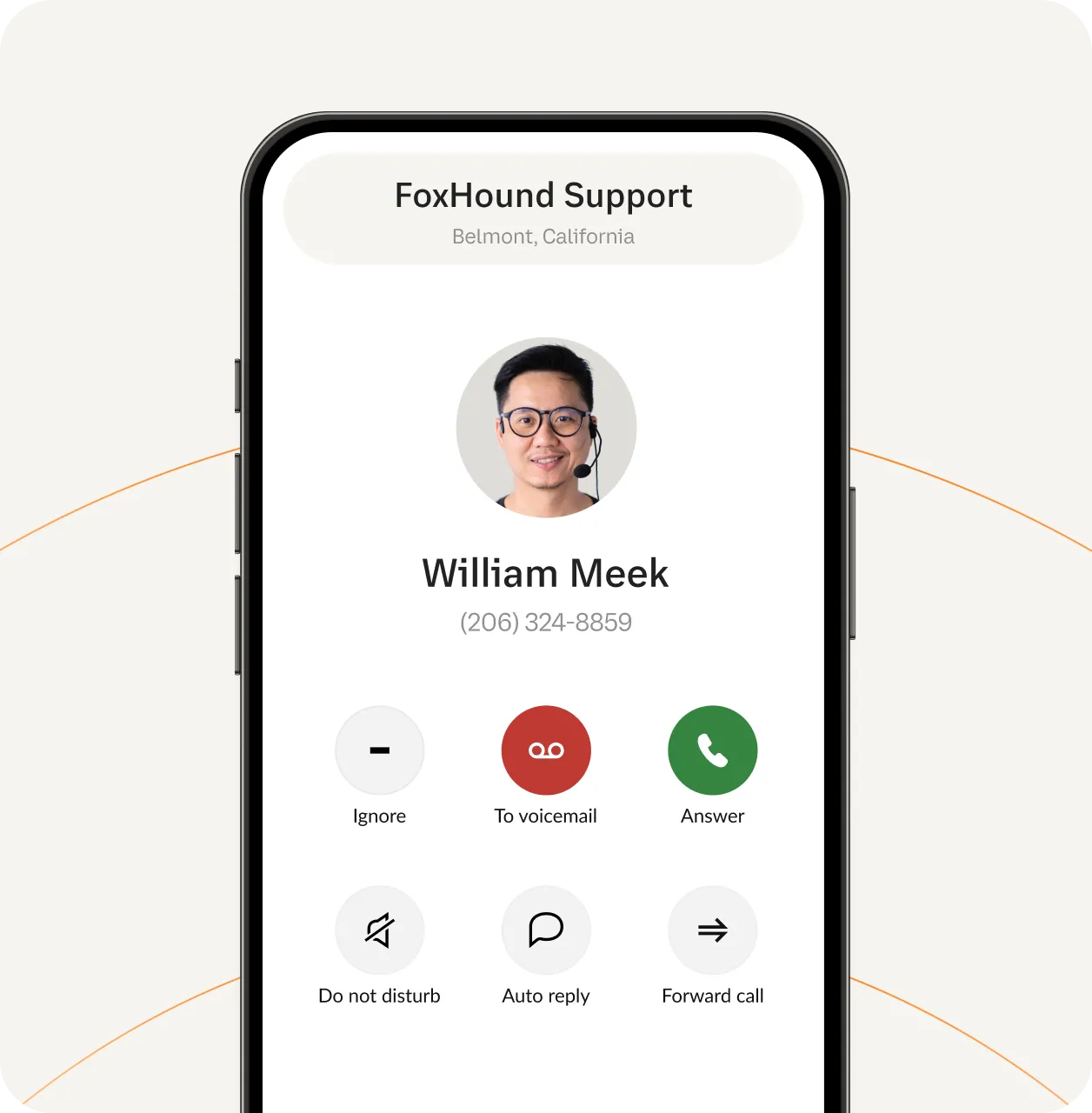 A heads up display icon of a male agent displayed on a call