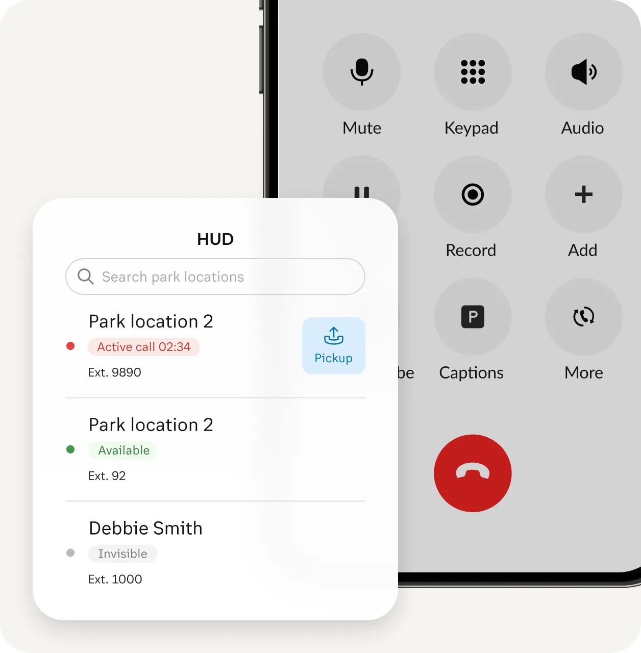 The Call Park setting showing which active phone call can an agent pick up in a park location within the RingCentral app