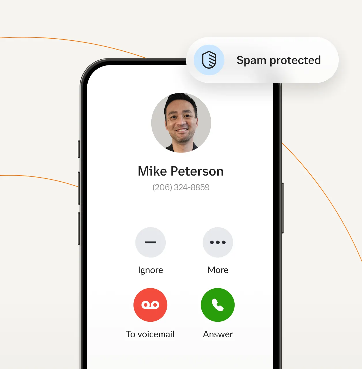 A spam-protected call screened via the RingCentral mobile app
