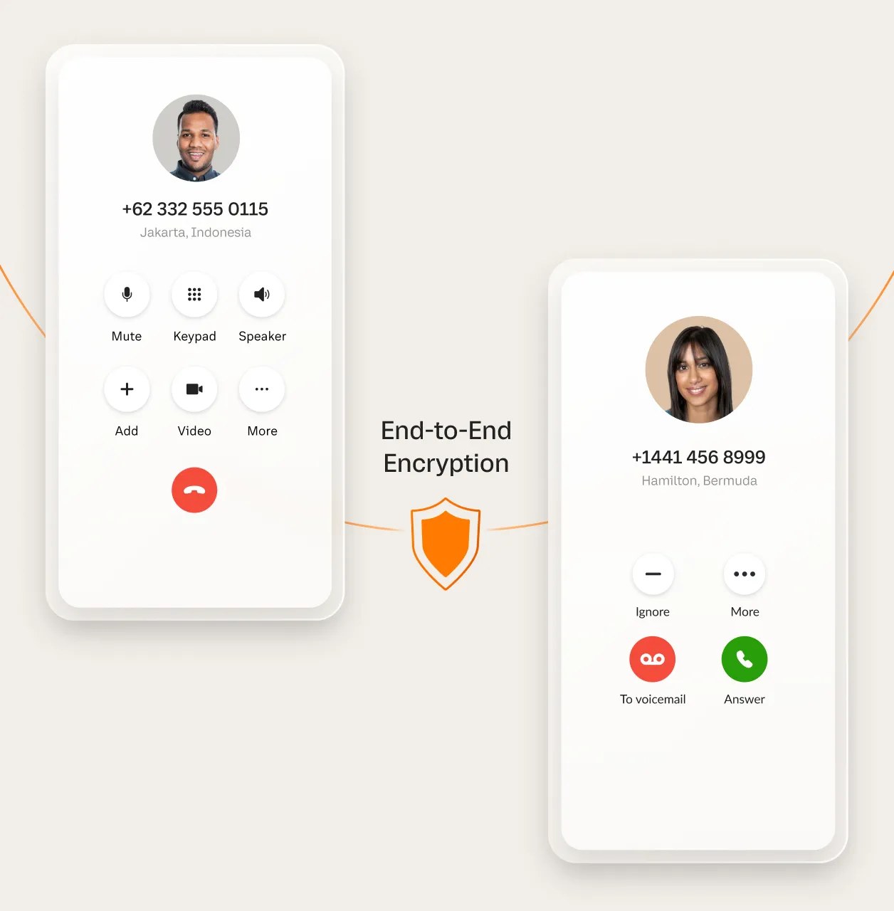 An ongoing end-to-end encrypted calls being received and screened in the RingCentral mobile app