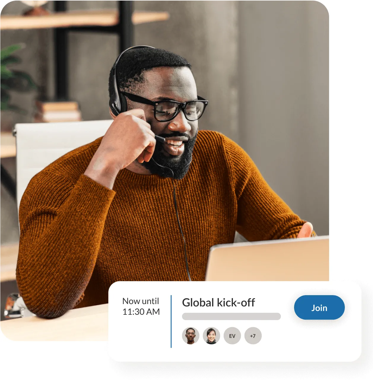 A man attends the global kickoff via the RingCentral app