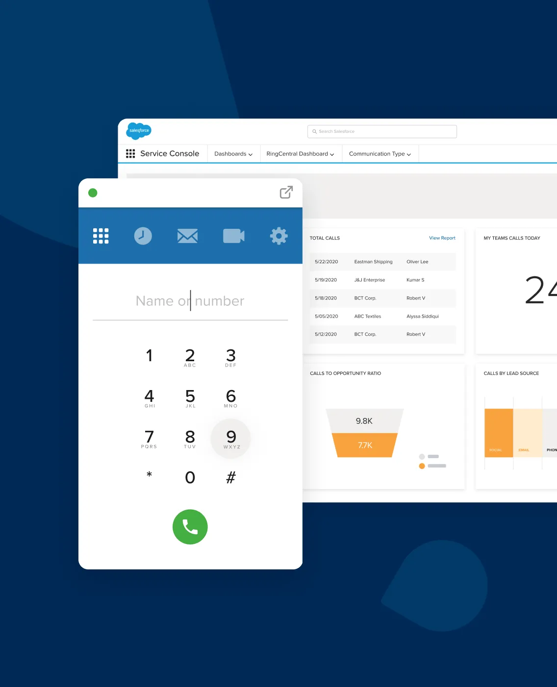 The RingCentral dialpad straight from the Salesforce App
