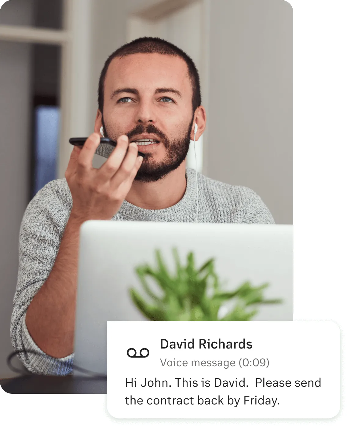 A man sending a voicemail via a mobile phone