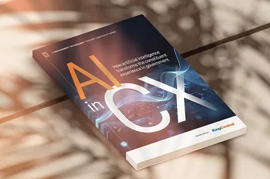 "AI in CX" book cover with RingCentral logo.