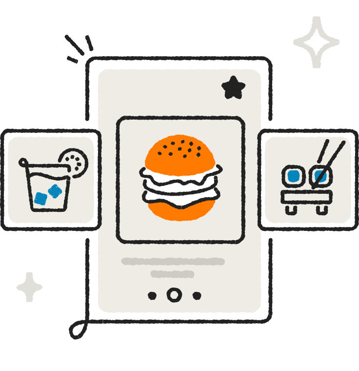 An illustration of different restaurant food menu items