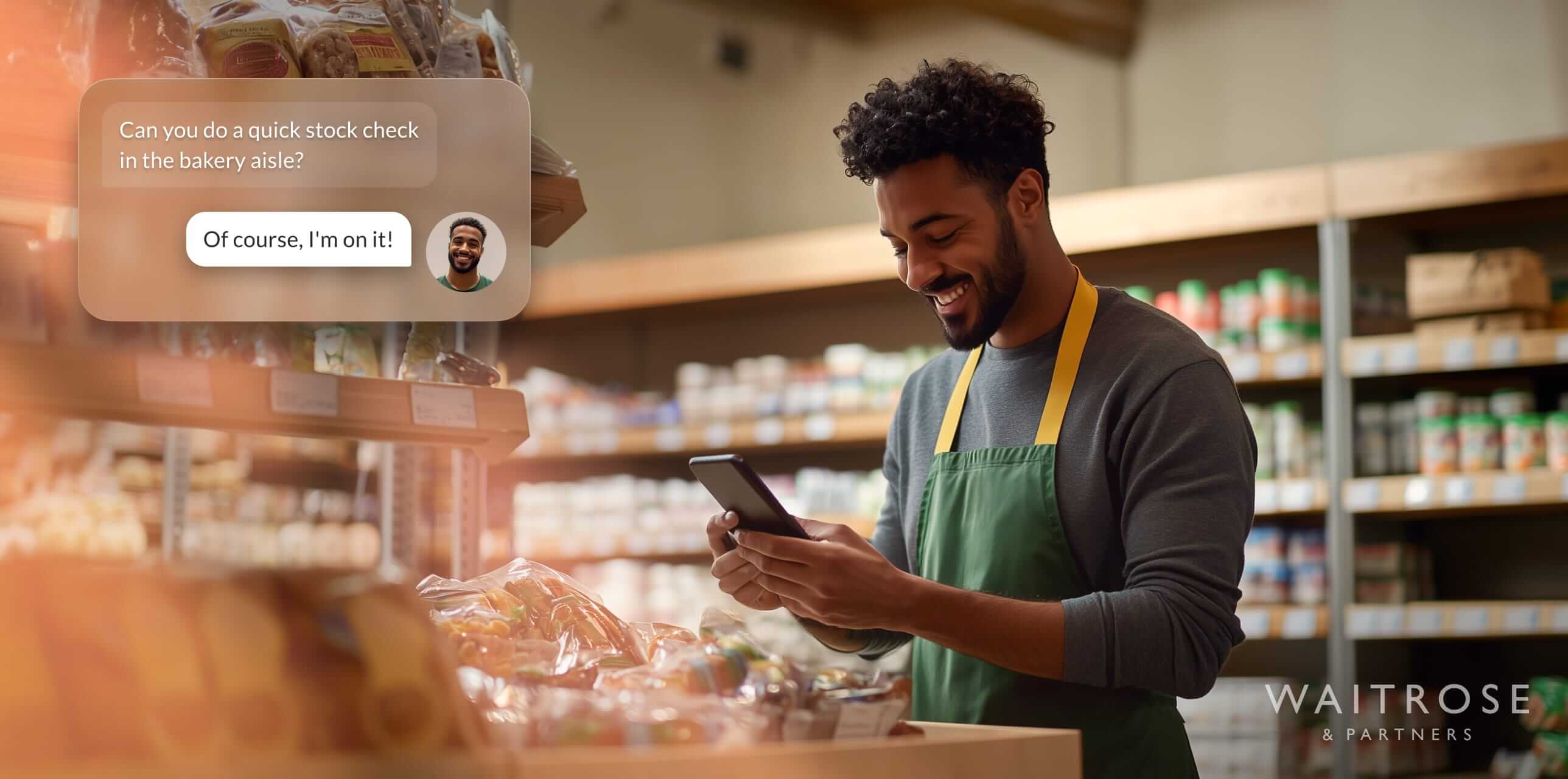 Male store employee answering a question about stock on RC Mobile App