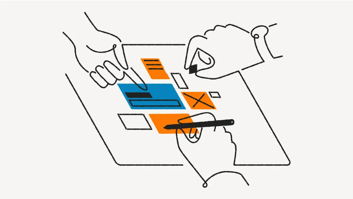 Illustration représentant trois mains collaborant sur un même projet