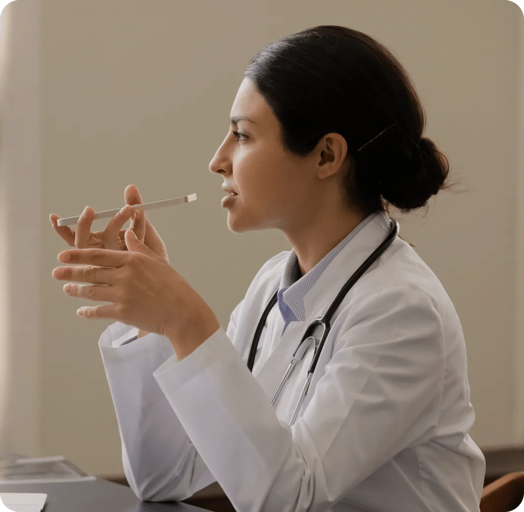 A female doctor in a video meeting