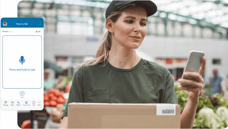 A female courier using RingCentral's Push-to-Talk feature 