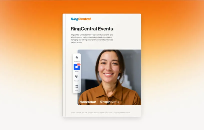 Couverture fiche technique RingCentral : Une femme présentant lors d’un événement via RingCentral Events