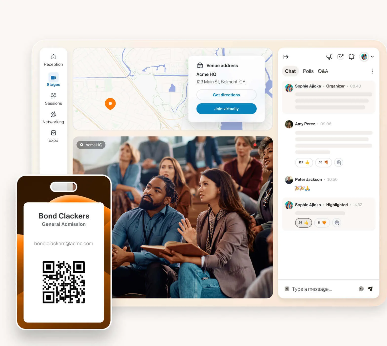 Un événement hybride virtuel hébergé sur RingCentral Events et un QR code d’identification pour accéder à l’événement