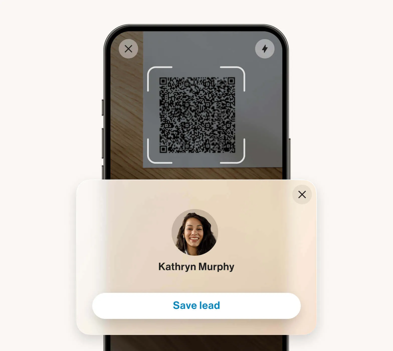 Un QR code scanné sur site et enregistré comme prospect