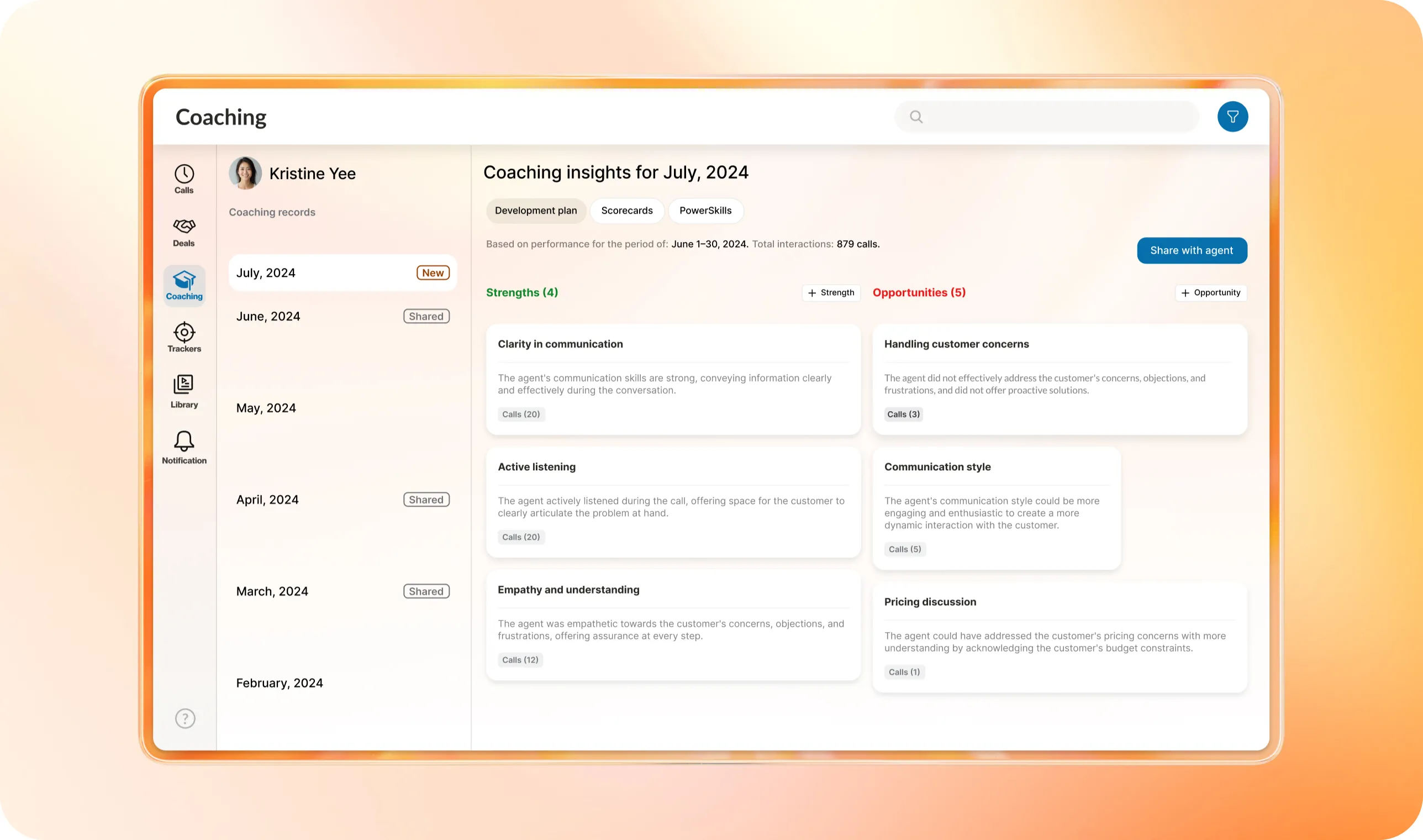Data from Coaching Insights feature on RingCentral app