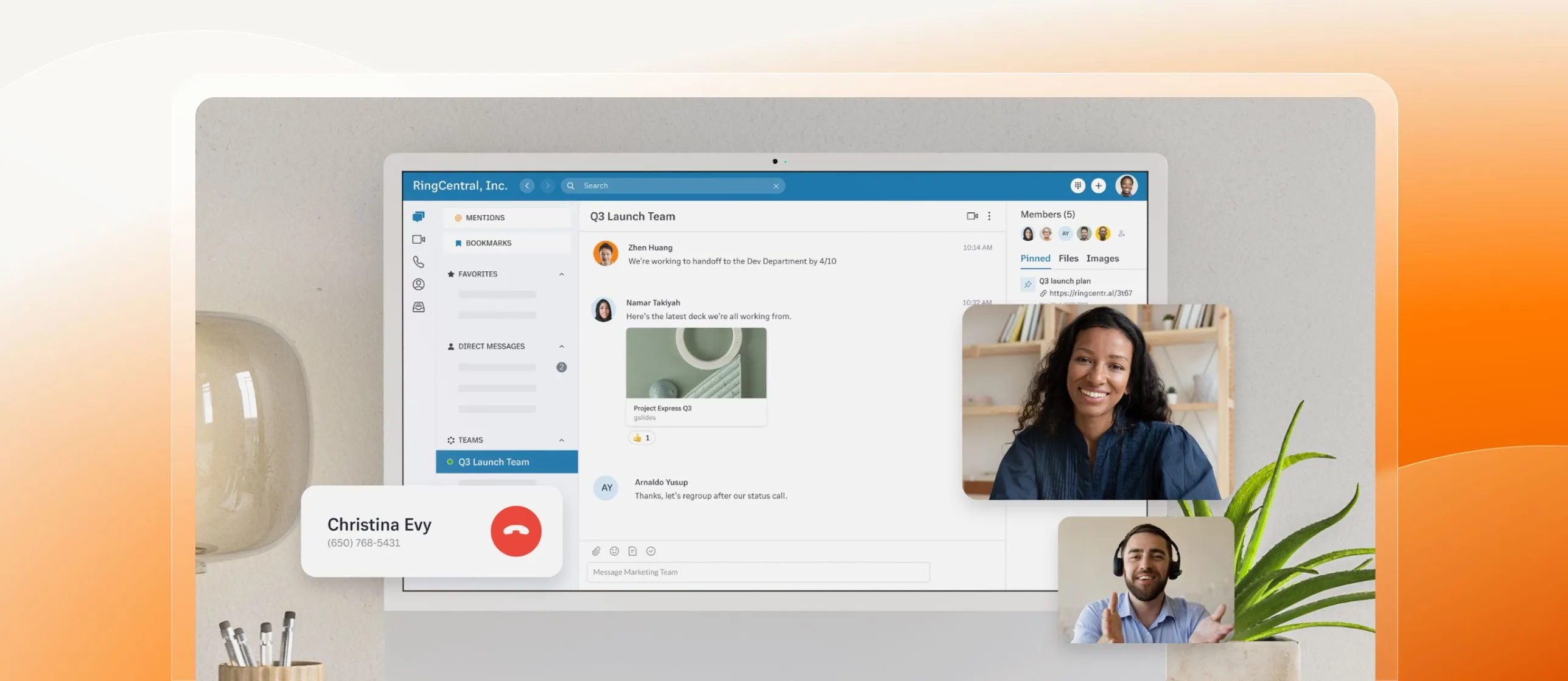 Play video: an ongoing video conference on the RingCentral Desktop app on a laptop