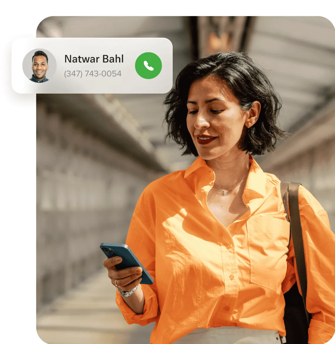 A woman getting an incoming phone call on her RingCentral mobile app