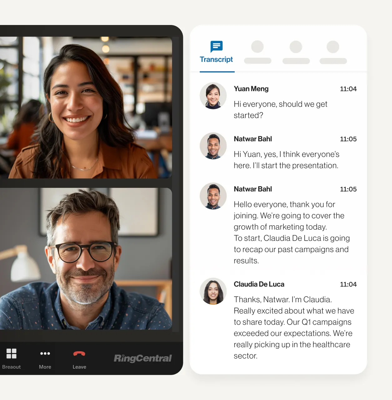 The transcript feature of the RingCentral Desktop app