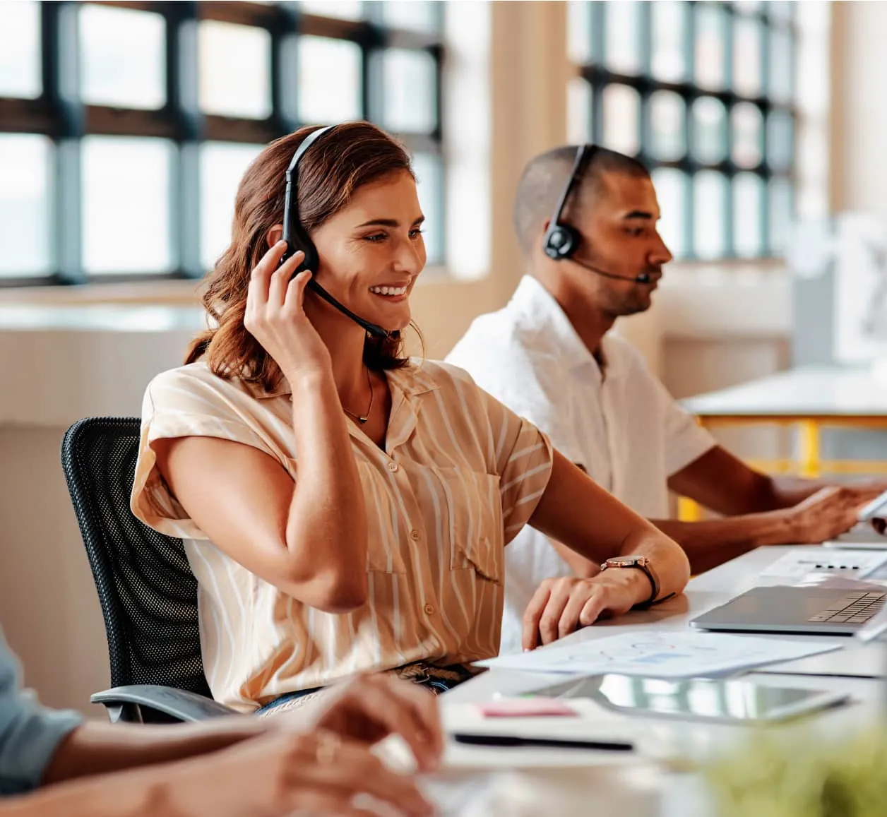 An agent receives a call routed by the RingCentral automatic call distribution feature