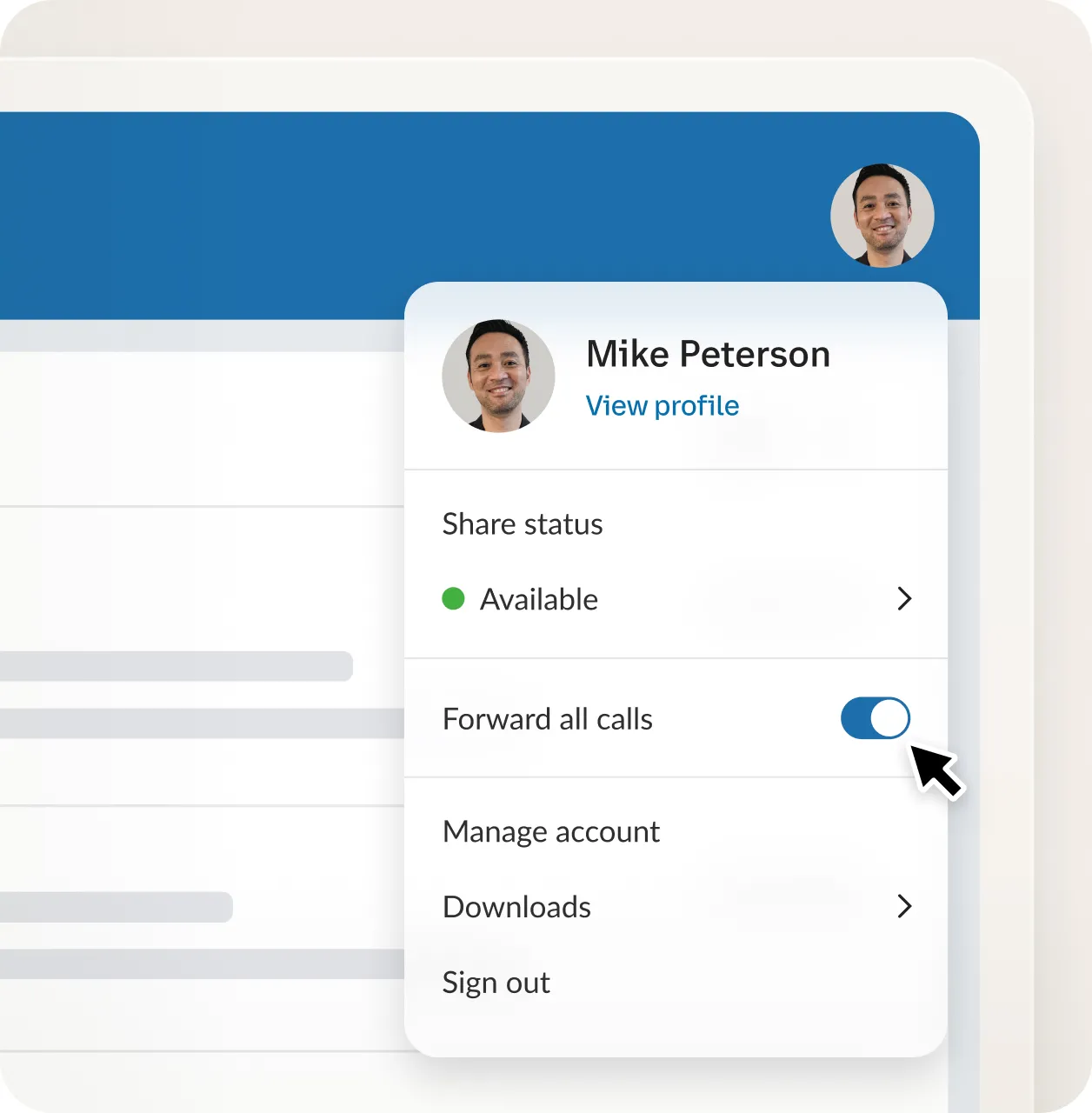 The user profile preview in the RingCentral app