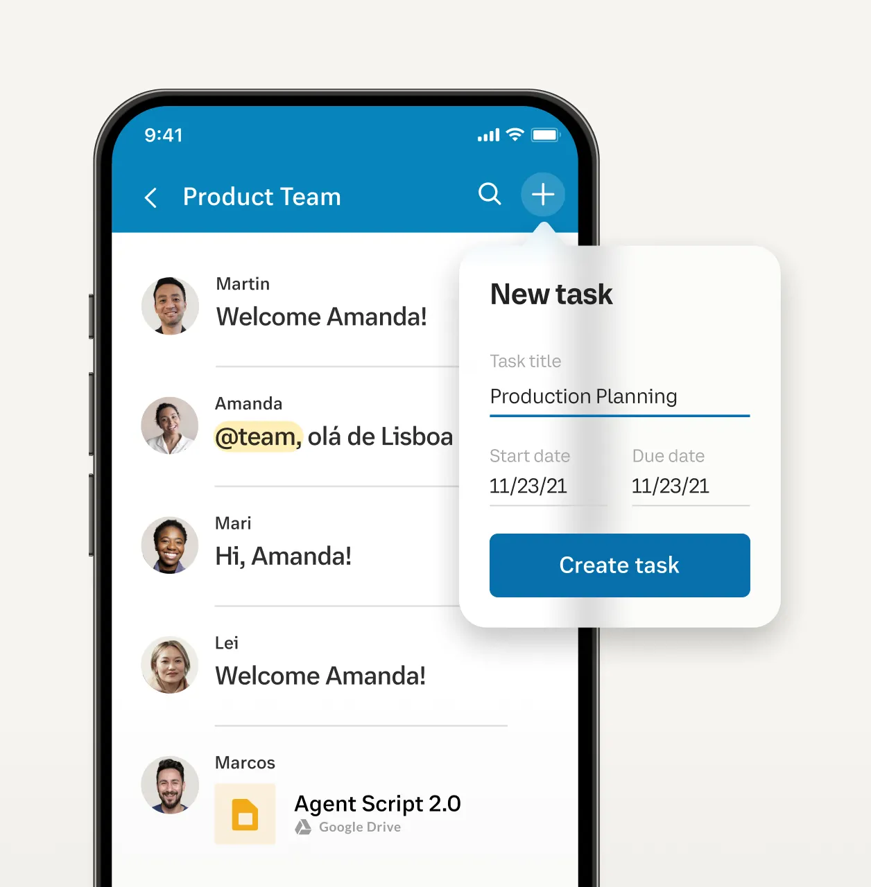 The task function of the team messaging feature of the RingCentral app