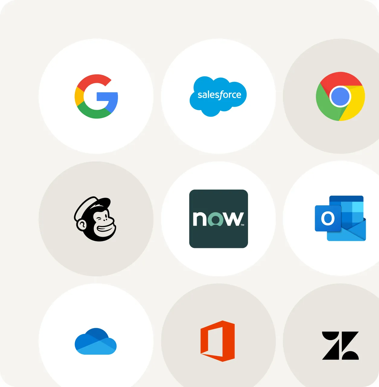 App integrations of the RingCentral app such as Google, Salesforce, Chrome, MailChimp, Now, Outlook, Office, and Zendesk