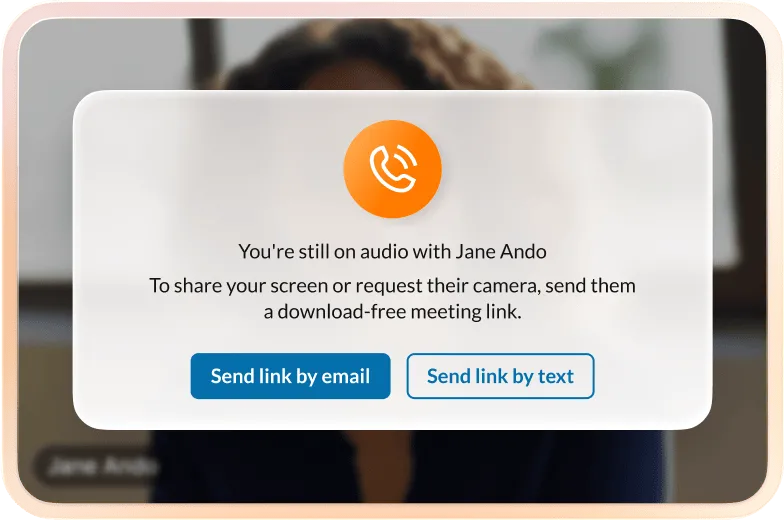 RingCentral interface for transitioning a phone call to a video meeting.