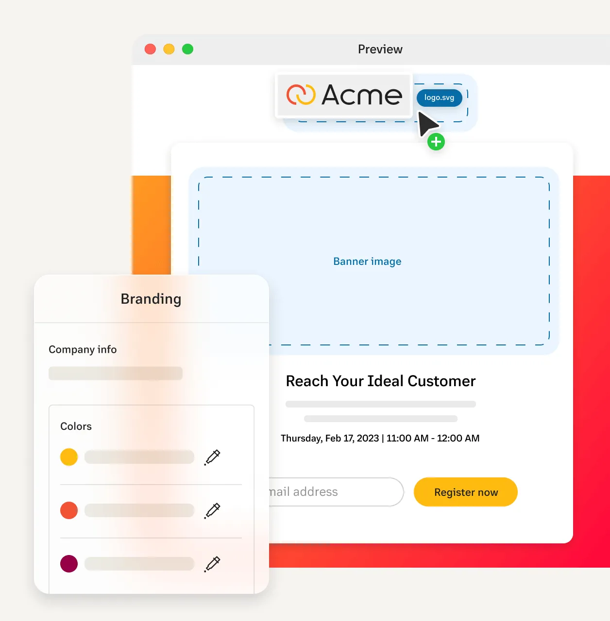 Le tableau de bord de personnalisation du branding de la plateforme RingCentral Webinar