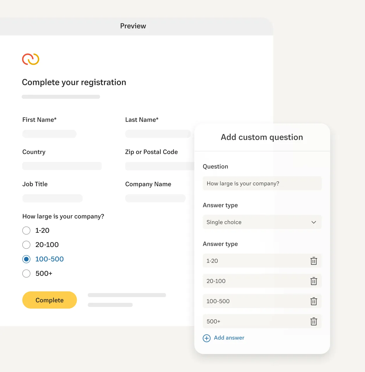 Le tableau de bord de personnalisation de la forme de la plateforme RingCentral webinar