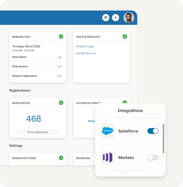 Intégrations applicatives come Marketo et Salesforce à RingCentral Webinar