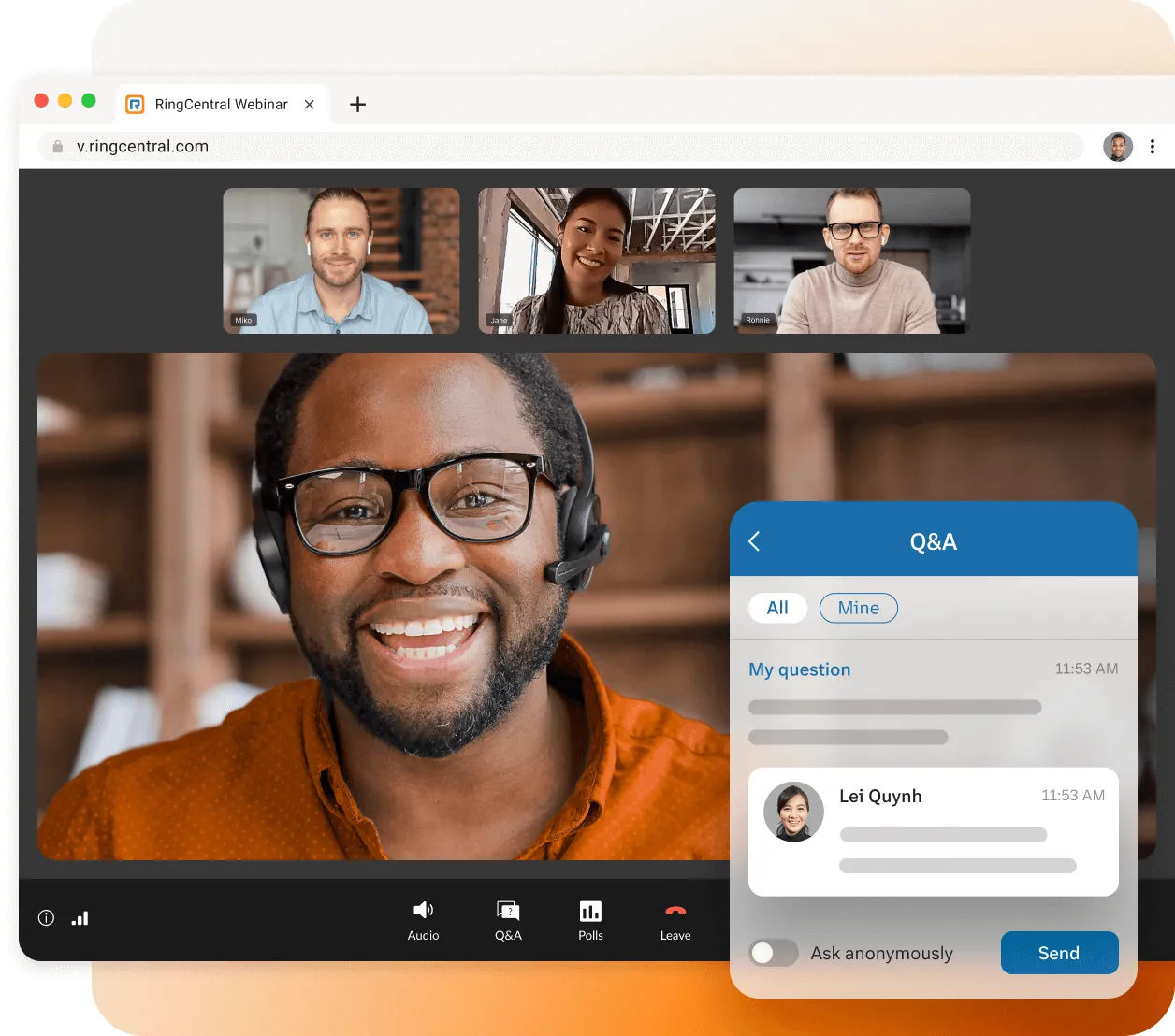 Voir la vidéo : Un webinar se déroulant directement sur la plateforme RingCentral Webinar