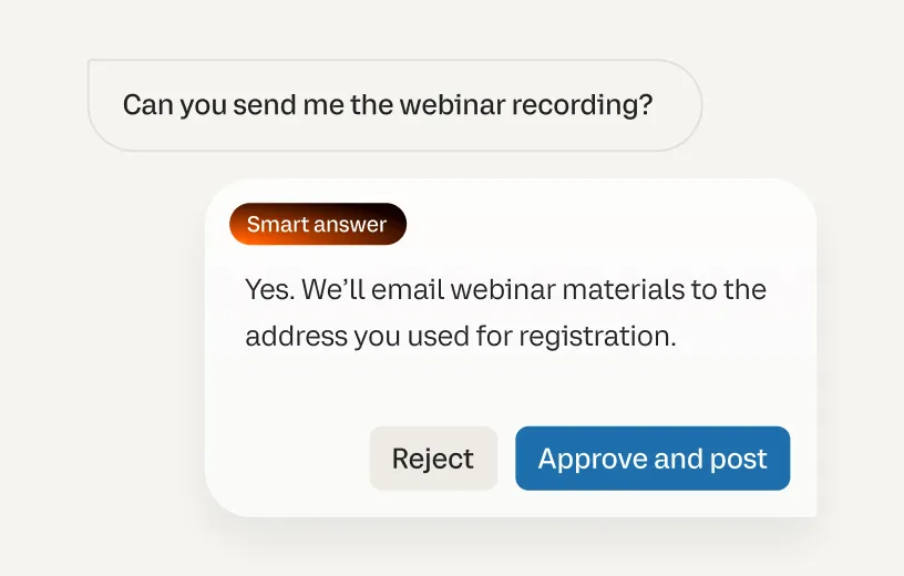 Fonctionnalité Smart Answers basée sur l’IA sur la plateforme RingCentral Webinar