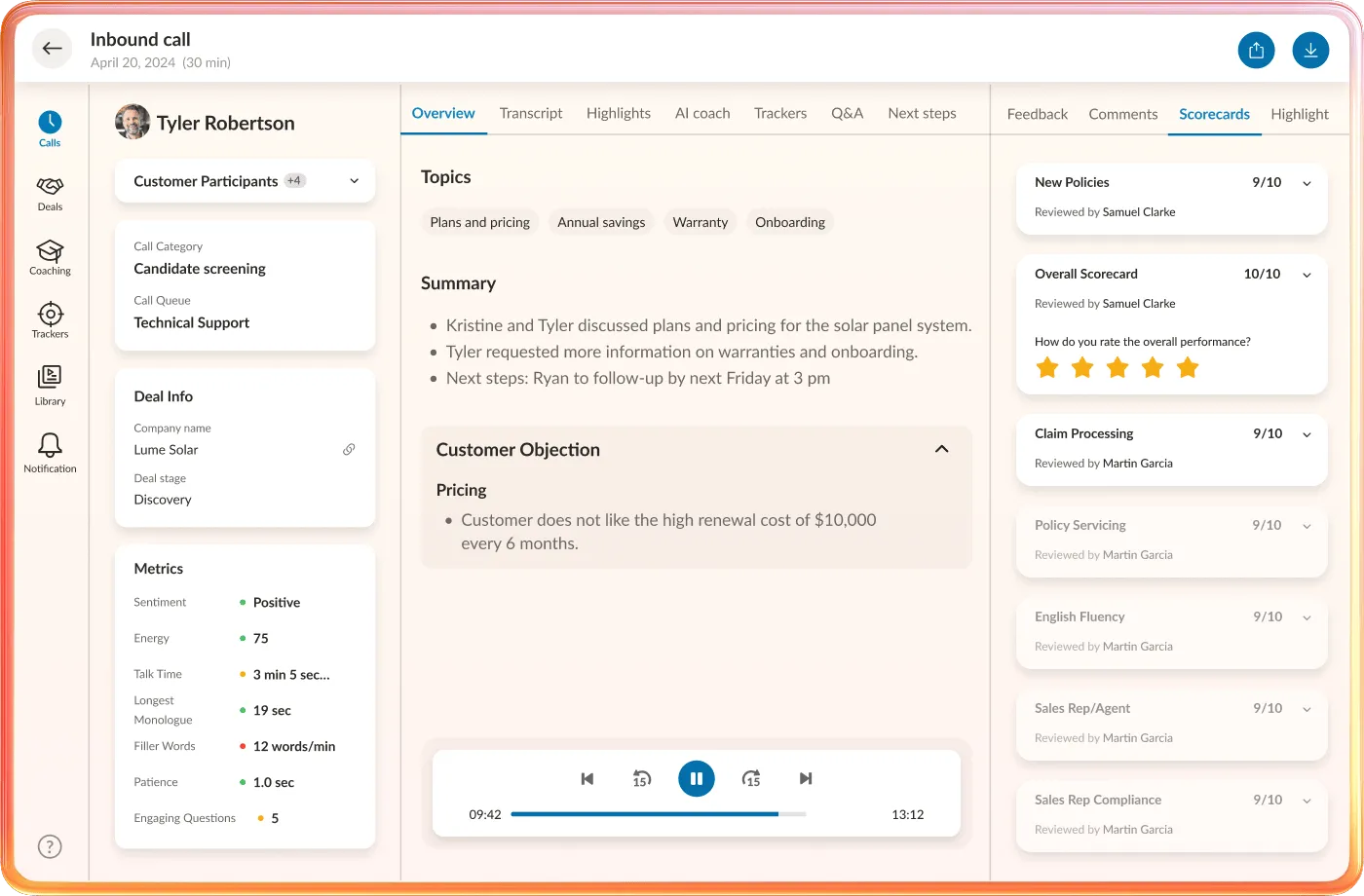 RingEX inbound call scorecards dashboard